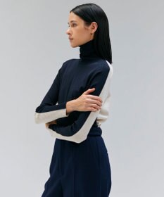 BEIGE， 【洗える・VERY NaVY12月号掲載】LA MONNAIE / バイカラーウールタートルニット Navy × Bone