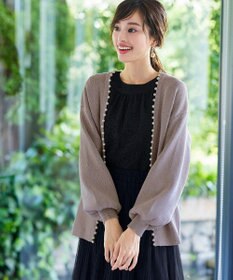 Tiaclasse 【洗える】パール付きパフスリーブカーディガン