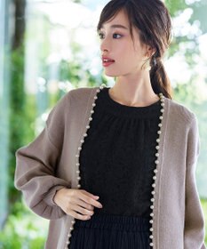 Tiaclasse 【洗える】パール付きパフスリーブカーディガン