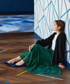 Tiaclasse 【洗える】パール付きパフスリーブカーディガン