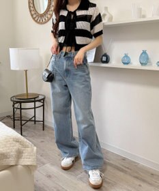 WEGO 襟付きリボンメッシュショートカーデ