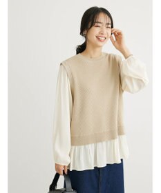 Green Parks とろみ布帛ドッキングニットチュニック