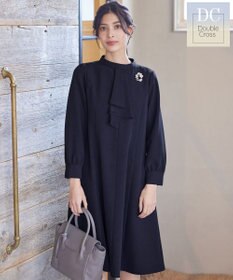 Tiaclasse L 【ダブルクロス】【洗える】フリルドレープワンピース