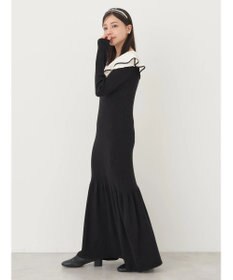 earth music&ecology パイピングフレアカラーニットワンピース