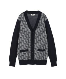 DAKS メリノウールロゴ編みVネックカーディガン