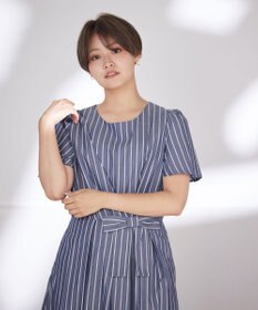 Tiaclasse 【洗える】ストライプアシンメトリーリボンワンピース