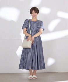 Tiaclasse 【洗える】ストライプアシンメトリーリボンワンピース