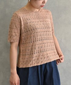 muuc 〈高品質シルク100%〉透かしレース編み 半袖プルオーバー