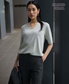 ICB L 【WEB限定カラーあり】 シンセティックハイゲージ 半袖Vネックニット