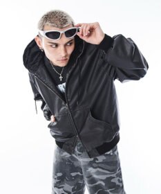 WEGO 【ユニセックス着用ITEM】PUフードブルゾン