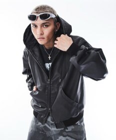 WEGO 【ユニセックス着用ITEM】PUフードブルゾン