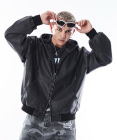 WEGO 【ユニセックス着用ITEM】PUフードブルゾン