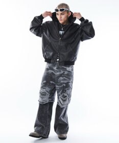 WEGO 【ユニセックス着用ITEM】PUフードブルゾン