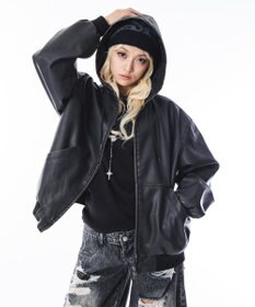 WEGO 【ユニセックス着用ITEM】PUフードブルゾン