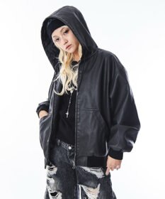 WEGO 【ユニセックス着用ITEM】PUフードブルゾン