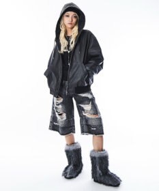 WEGO 【ユニセックス着用ITEM】PUフードブルゾン