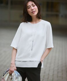 23区 S 【新色追加/Oggi掲載】ストレッチジョーゼット シアーコンビ カットソー ホワイト系