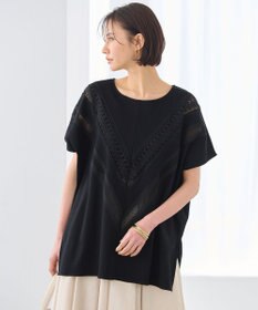 自由区 【洗える・XSサイズあり】レースEDGEフロントレース カットソー