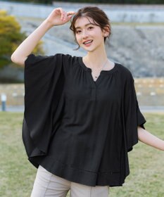 Tiaclasse リネンライクスラブ スキッパー襟ブラウス