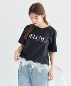 earth music&ecology 裾レースロゴプリントTシャツ
