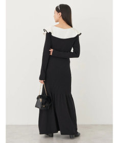 earth music&ecology パイピングフレアカラーニットワンピース