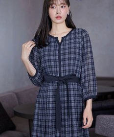 Tiaclasse L シアーチェック配色ワンピース