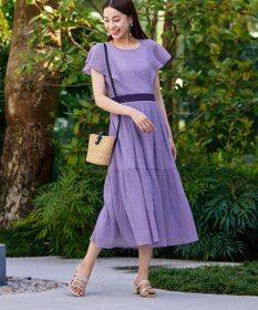 Tiaclasse L 【洗える】シフォンチェック配色フリルワンピース