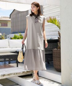 Tiaclasse 【洗える】カットソーコンビヴィンテージサテンワンピース