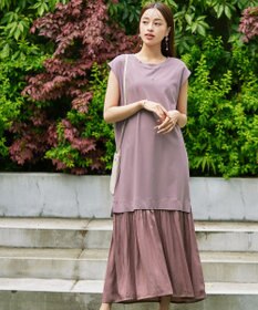 Tiaclasse 【洗える】カットソーコンビヴィンテージサテンワンピース