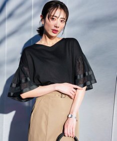 ANY SIS ゆるVネックチュールフリル袖 プルオーバー ブラック