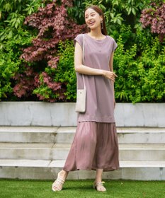 Tiaclasse 【洗える】カットソーコンビヴィンテージサテンワンピース