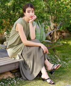 Tiaclasse 【洗える】カットソーコンビヴィンテージサテンワンピース