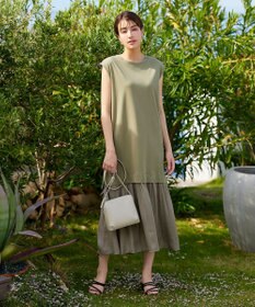 Tiaclasse 【洗える】カットソーコンビヴィンテージサテンワンピース