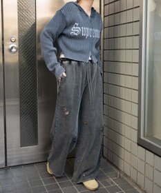 WEGO 【ウエストゴム】ダメージスウェットワイドパンツ