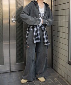 WEGO 【ウエストゴム】ダメージスウェットワイドパンツ