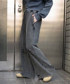 WEGO 【ウエストゴム】ダメージスウェットワイドパンツ