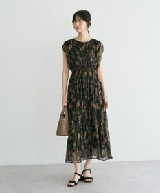 YECCA VECCA シアー花柄プリーツワンピース