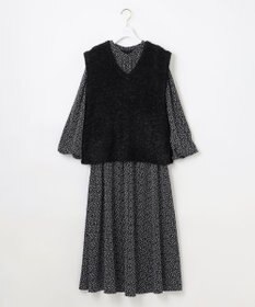 ANY SIS L 【洗える】フラワープリントワンピース × ニットベスト セット