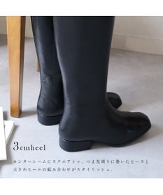 Pointer 本革ローヒール スクエアトゥロングブーツ