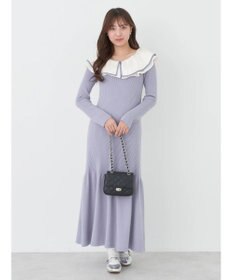 earth music&ecology パイピングフレアカラーニットワンピース