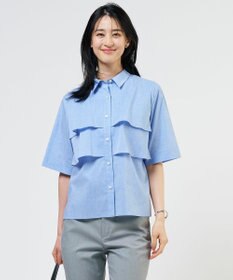 J.PRESS LADIES L 【WEB限定カラーあり・一枚で着映え】ラミーポプリン ティアード シャツ ブルー系