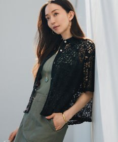 23区 ラッセルレース レギュラーカラー シャツ ブラック系