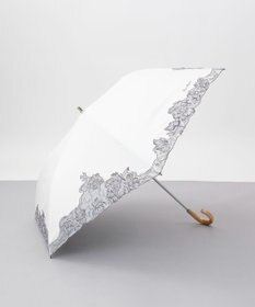 AURORA NINA RICCI （ニナリッチ) 刺しゅうオーガンジー掛け合わせ晴雨兼用パラソル（折り畳み・トップフラット傘）