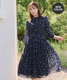 Tiaclasse L 【新色追加・洗える】花柄フリルドレープワンピース