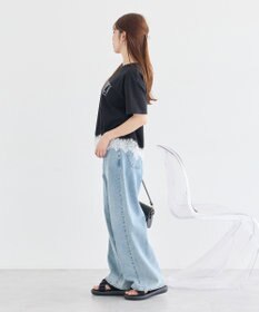 earth music&ecology 裾レースロゴプリントTシャツ
