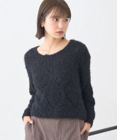 earth music&ecology シャギーミックス透かしハート柄ニットプルオーバ