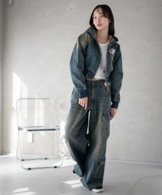 WEGO ヴィンテージウォッシュショートフードブルゾン