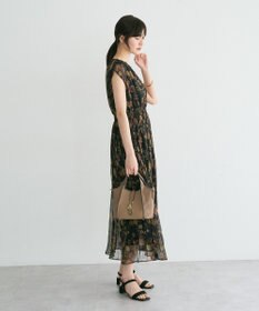 YECCA VECCA シアー花柄プリーツワンピース