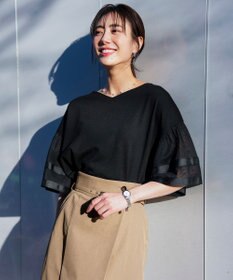 ANY SIS ゆるVネックチュールフリル袖 プルオーバー