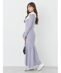 earth music&ecology パイピングフレアカラーニットワンピース